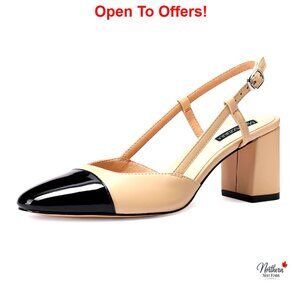 PU Leather Slingback Heels with Chunky Block Heel and Memory Foam
